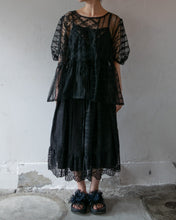 Load image into Gallery viewer, No.1613003 Flocked Polka Dot &Cord Embroidery Tulle Mix Cathered Pannel Short Puff Sleeves Aline Pull Over Blouse