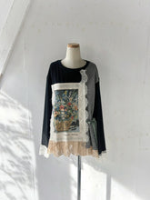 画像をギャラリービューアに読み込む, Flower Embroidery Print Linen Canvas & Pique Striped Jersey Asymmetry P/O #1513040