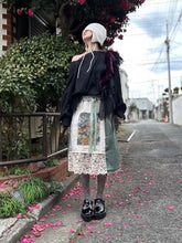 画像をギャラリービューアに読み込む, Flower Embroidery Print Linen Canvas Asvmmetry Waist Elastic SK #1513330