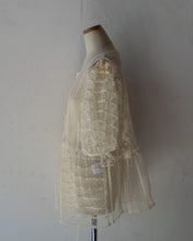 Load image into Gallery viewer, No.1613003 Flocked Polka Dot &Cord Embroidery Tulle Mix Cathered Pannel Short Puff Sleeves Aline Pull Over Blouse