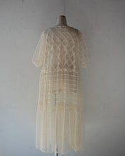 Load image into Gallery viewer, No.1613502 Flocked Polka Dot & Cord Embroidery Tulle Mix Pullover Dress Gatherd Flare Panels and Short Puff Sleeve