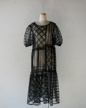 Load image into Gallery viewer, No.1613502 Flocked Polka Dot & Cord Embroidery Tulle Mix Pullover Dress Gatherd Flare Panels and Short Puff Sleeve