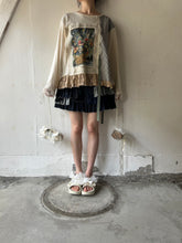 画像をギャラリービューアに読み込む, Flower Embroidery Print Linen Canvas & Pique Striped Jersey Asymmetry P/O #1513040