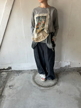 画像をギャラリービューアに読み込む, Flower Embroidery Print Linen Canvas & Pique Striped Jersey Asymmetry P/O #1513040