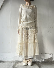 Load image into Gallery viewer, No.1613405 Flocked Polka Dot &amp; Cord Embroidery Tulle Mix Elastic Waist Gathered Flared Tiered Skirt with Petticoat

