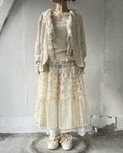 Load image into Gallery viewer, No.1613405 Flocked Polka Dot &amp; Cord Embroidery Tulle Mix Elastic Waist Gathered Flared Tiered Skirt with Petticoat
