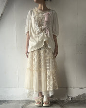 Load image into Gallery viewer, No.1613405 Flocked Polka Dot &amp; Cord Embroidery Tulle Mix Elastic Waist Gathered Flared Tiered Skirt with Petticoat
