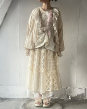 Load image into Gallery viewer, No.1613405 Flocked Polka Dot &amp; Cord Embroidery Tulle Mix Elastic Waist Gathered Flared Tiered Skirt with Petticoat
