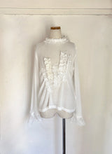 画像をギャラリービューアに読み込む, Crew Neck High Count Twist Yarn  Sheer Waffle Shirring Lace Frill P/O
