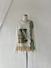 画像をギャラリービューアに読み込む, Flower Embroidery Print Linen Canvas &amp; Pique Striped Jersey Asymmetry P/O #1513040
