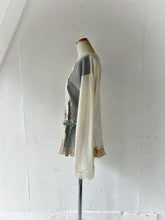 画像をギャラリービューアに読み込む, Flower Embroidery Print Linen Canvas &amp; Pique Striped Jersey Asymmetry P/O #1513040
