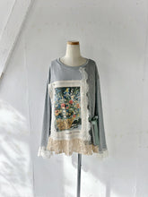 画像をギャラリービューアに読み込む, Flower Embroidery Print Linen Canvas &amp; Pique Striped Jersey Asymmetry P/O #1513040
