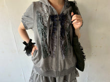 画像をギャラリービューアに読み込む, Front Lace up Zip up Side Pocket puff sleeves Hoodie #1521207
