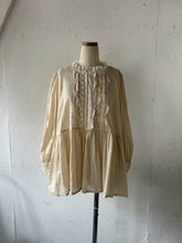 画像をギャラリービューアに読み込む, Cotton Linen Slub Loan Pin Tuck Lace Mix 3/4 Puff Sleeve P/0 #1511015
