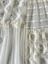 Load image into Gallery viewer, No.1613003　Flocked Polka Dot ＆Cord Embroidery Tulle Mix Cathered Pannel Short Puff Sleeves Aline Pull Over Blouse
