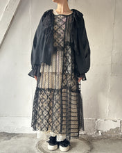 Load image into Gallery viewer, No.1613502　Flocked Polka Dot &amp; Cord Embroidery Tulle Mix Pullover Dress Gatherd Flare Panels and Short Puff Sleeve
